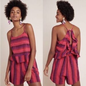 Anthropologie Striped Red and Purple Sleeveless Romper